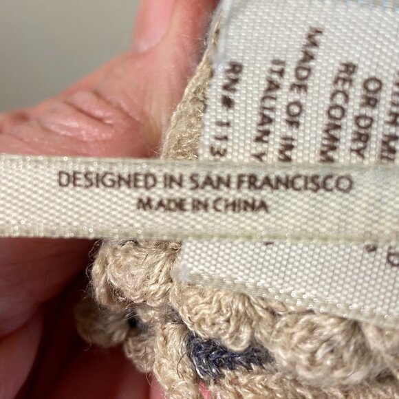 Margaret O’Leary Long Knit Scarf Blue Cream Checkered Linen Wool 80 Inch - Picture 9 of 10